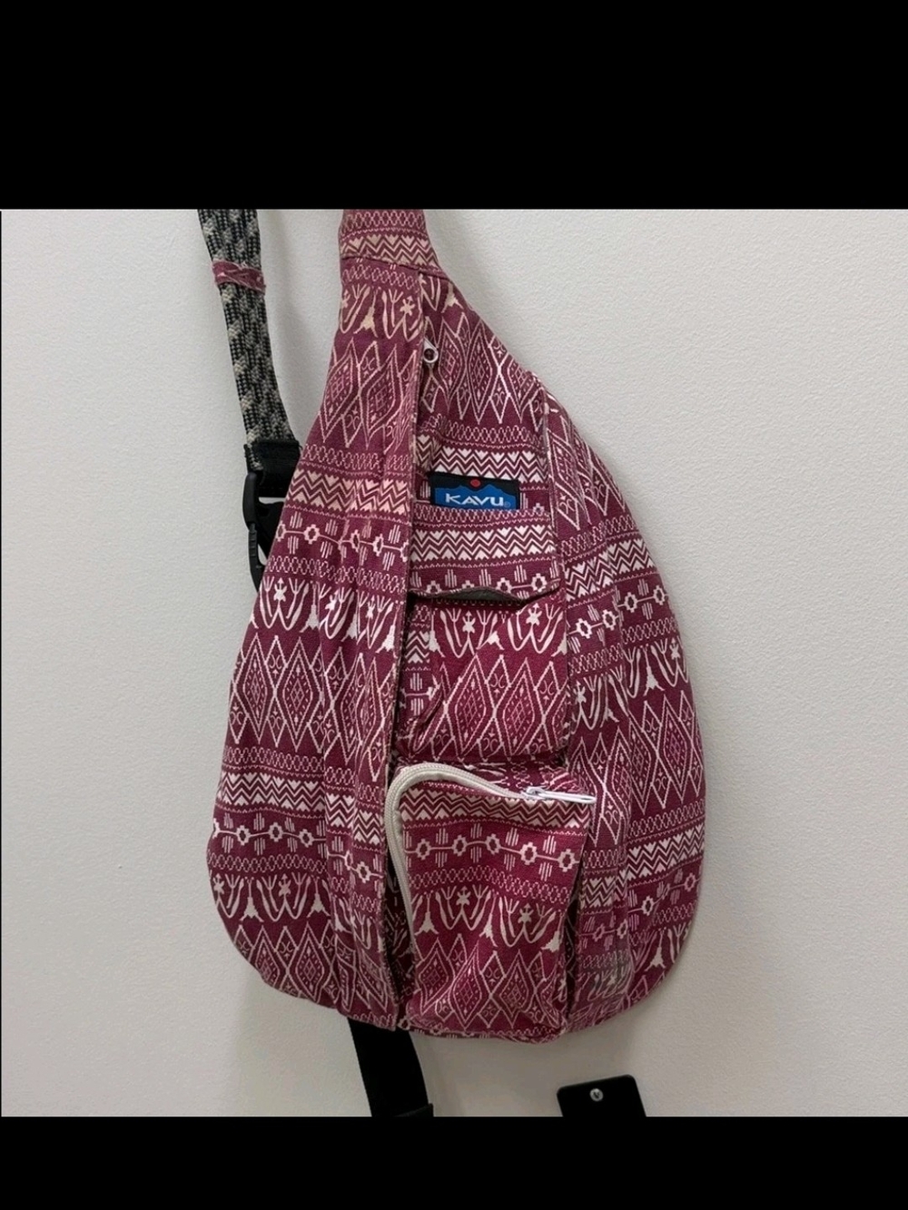 Kavu Burgundy Aztec Patterned Rope Sling Crossbody Bag